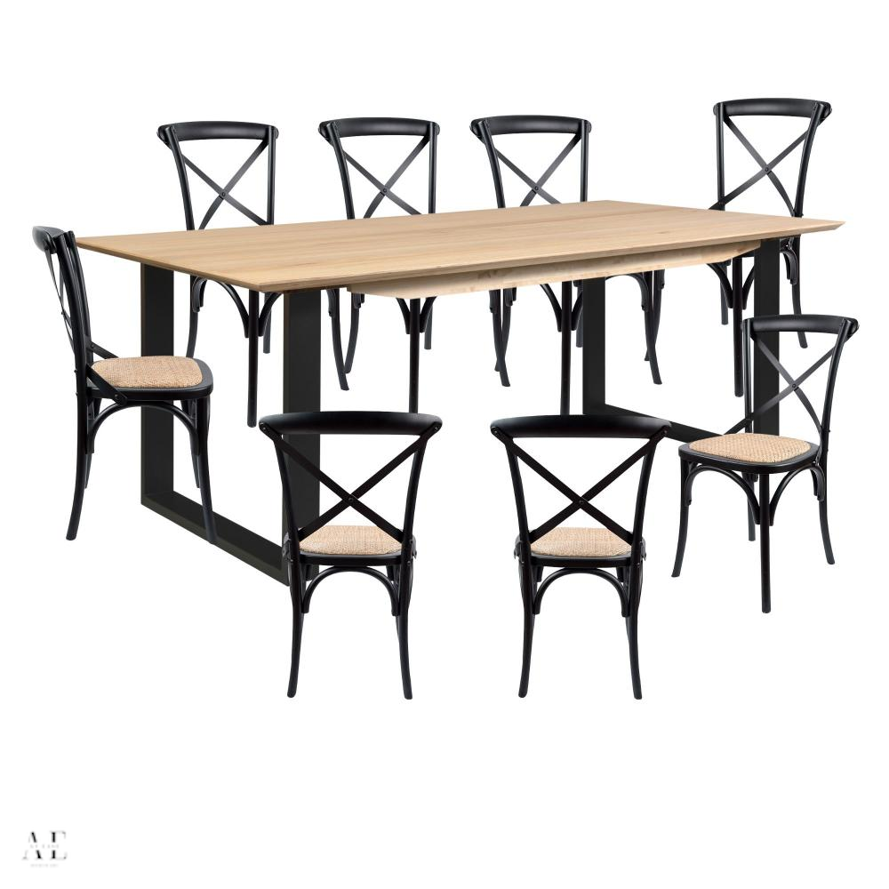 aconite dining table set with cross back chair - timber wood (9pcs)