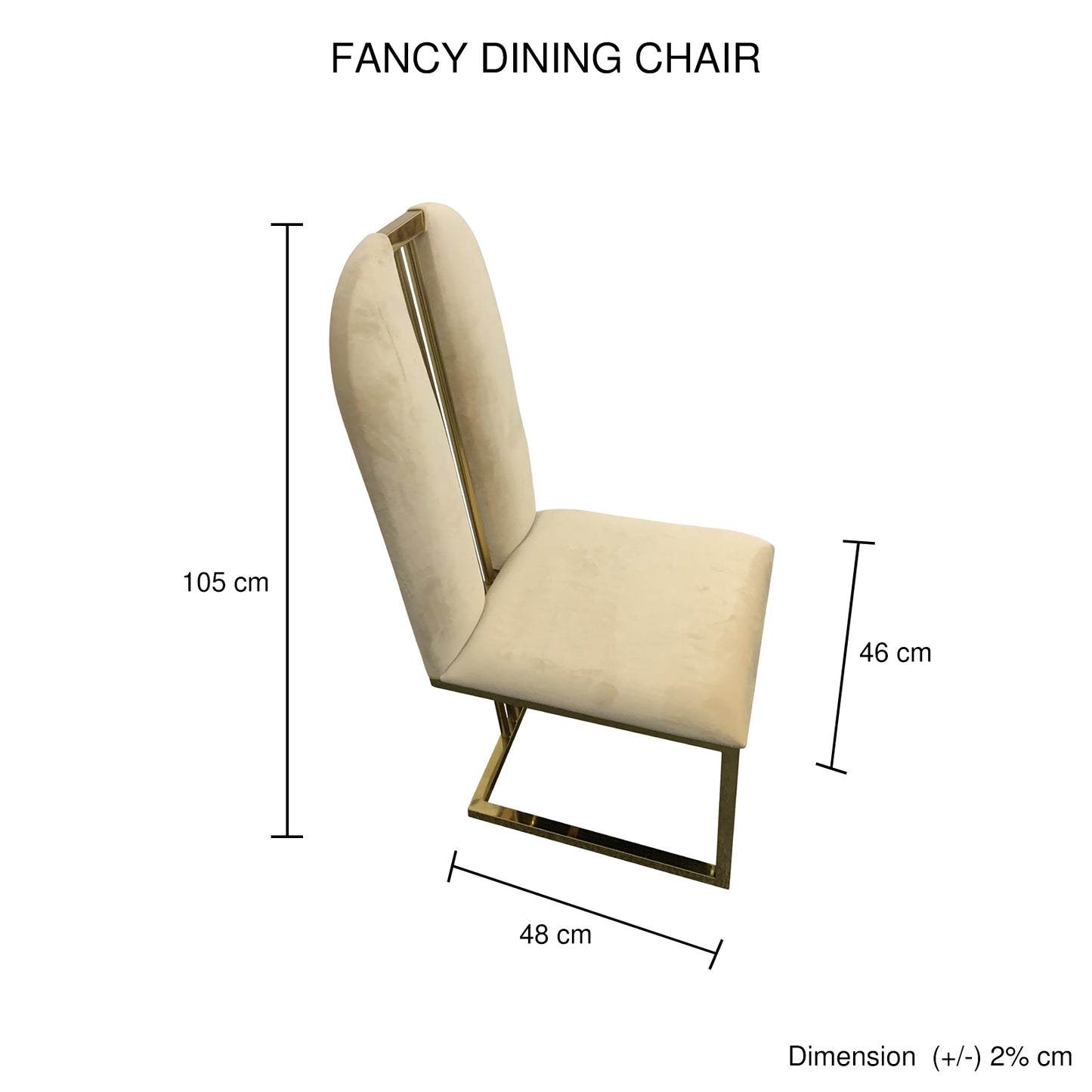 2x dining chair stainless gold frame & seat beige fabric