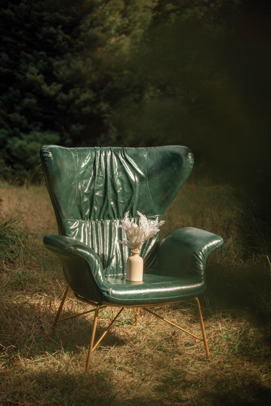 vintage butterfly armchair with gold steel legs green